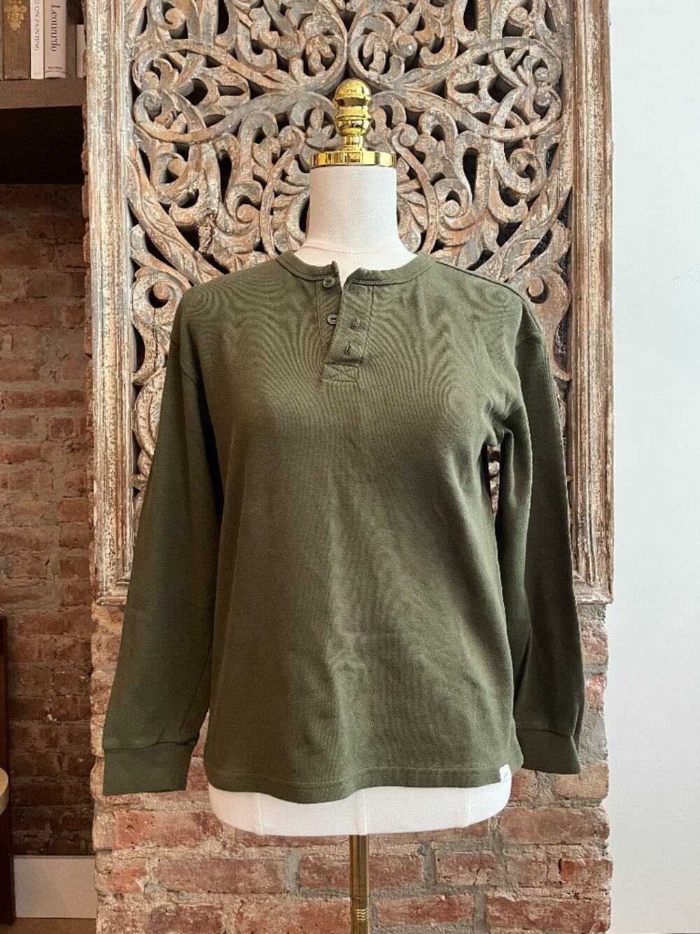 GAP Olive Green Long Sleeve Thermal Henley Blouse
